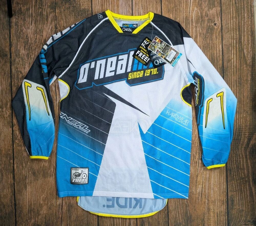 NWT Mens O'Neal Blue White Motor Cross Riding Jersey Size Medium Vented Hardwear
